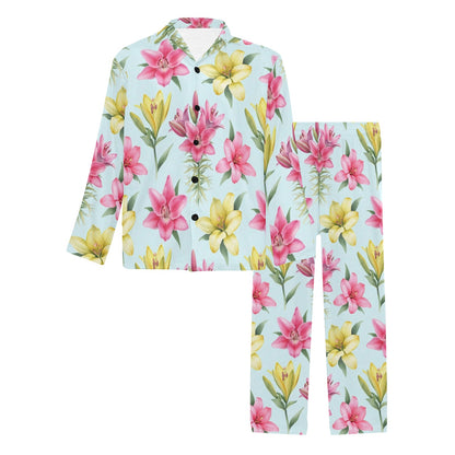 Lily Pattern Print Design LY010 Men's Long Pajama Set