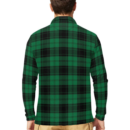 Tartan Green Print Design LKS302 Long Sleeve Polo Shirt For Men's