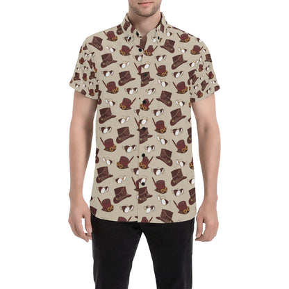 Steampunk Hat Print Design LKS301 Men Short Sleeve Button Up Shirt