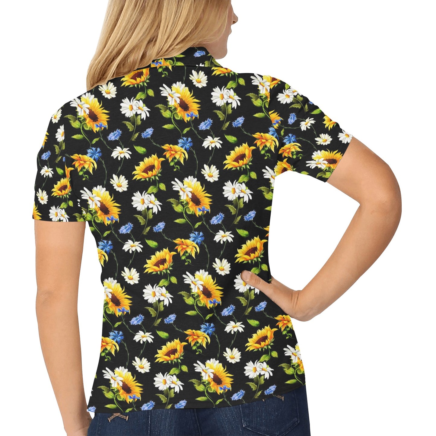 Sunflower Chamomile Bright Color Print Women's Polo Shirt