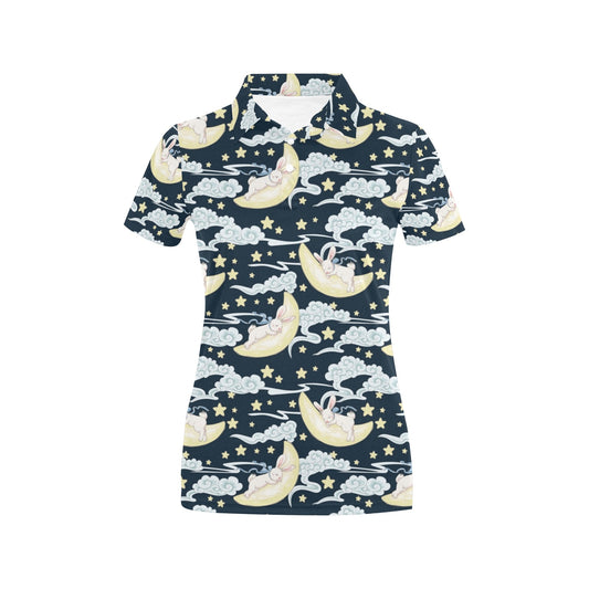 Rabbit Sleeping Pattern Print Design RB08 Women's Polo Shirt