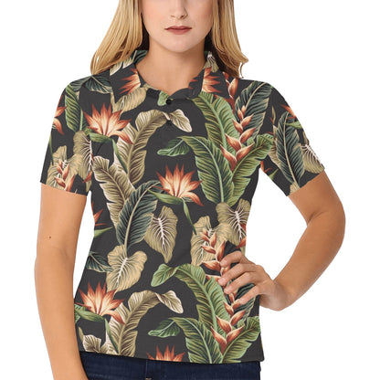 Tropical Flower Pattern Print Design TF014 Women's Polo Shirt