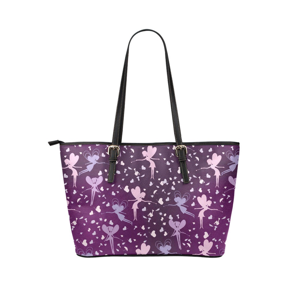 Fairy Pink Print Pattern Leather Tote Bag