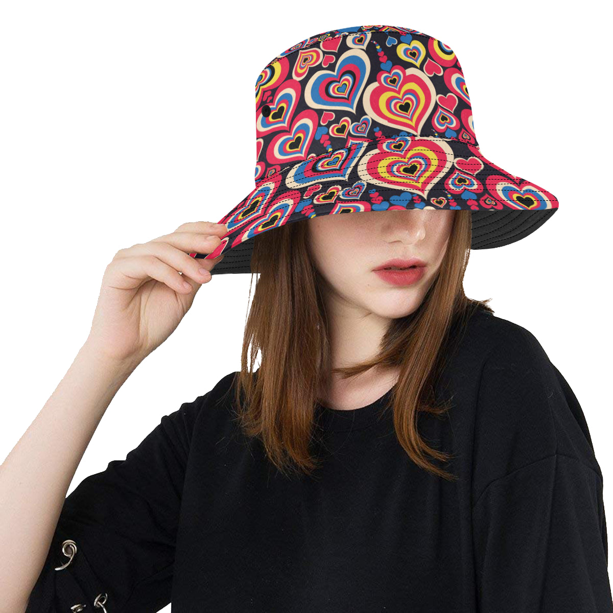 Heart Pattern Print Design HE08 Unisex Bucket Hat