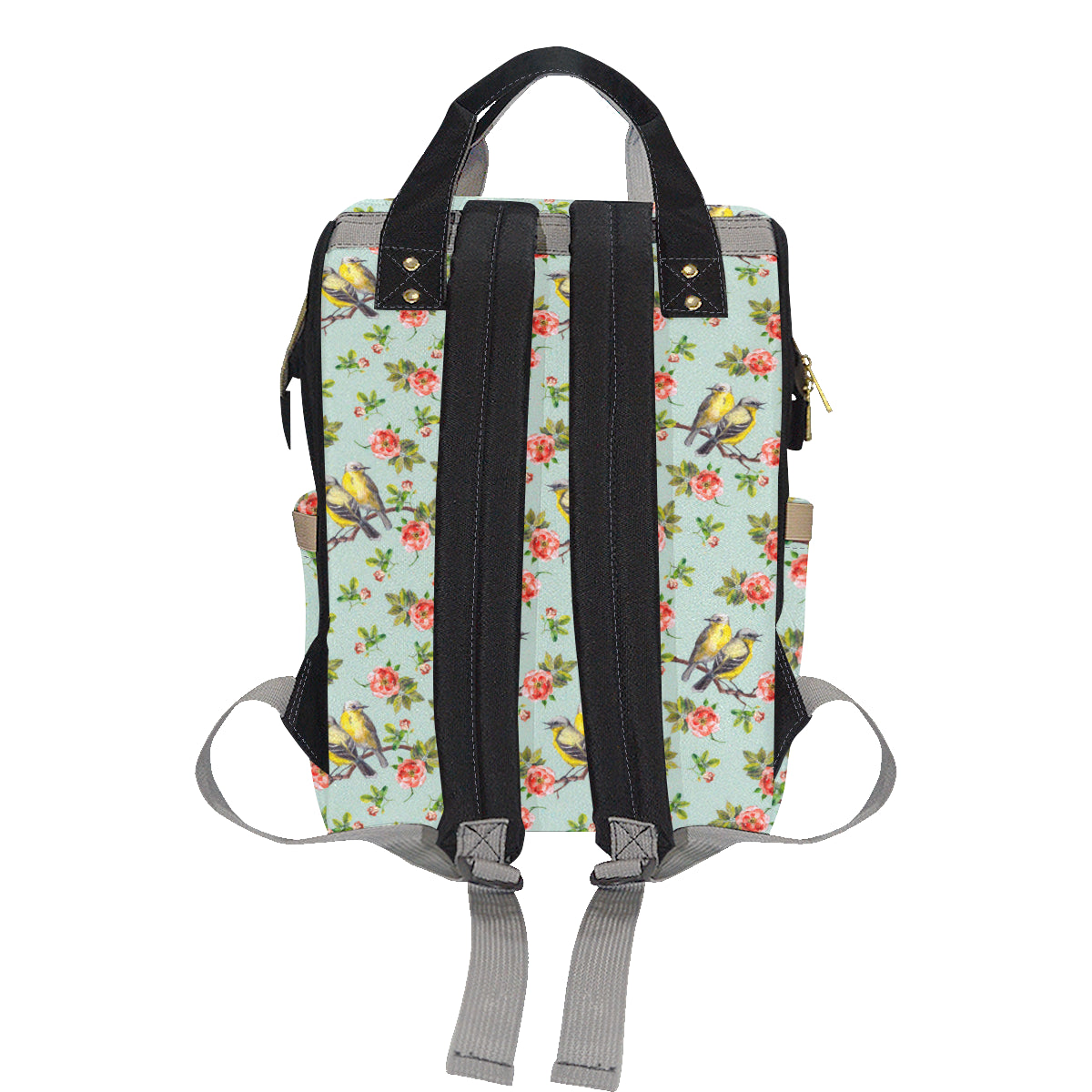 Bird with Red Flower Print Pattern Diaper Bag Backpack