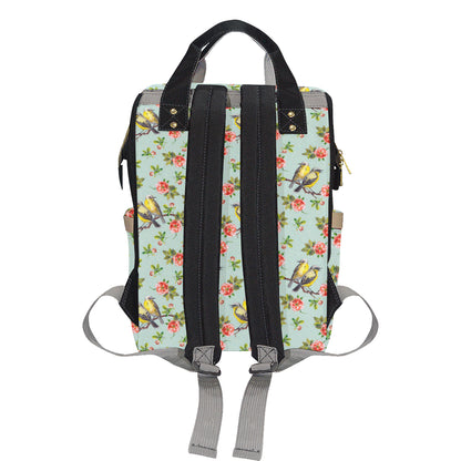 Bird with Red Flower Print Pattern Diaper Bag Backpack