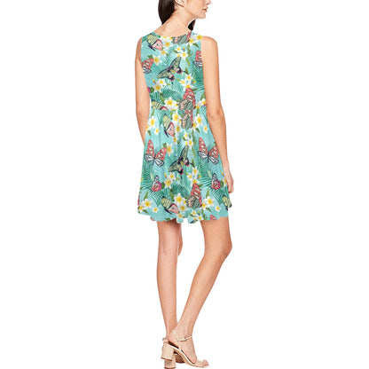 Butterfly Pattern Print Design 09 Sleeveless Dress