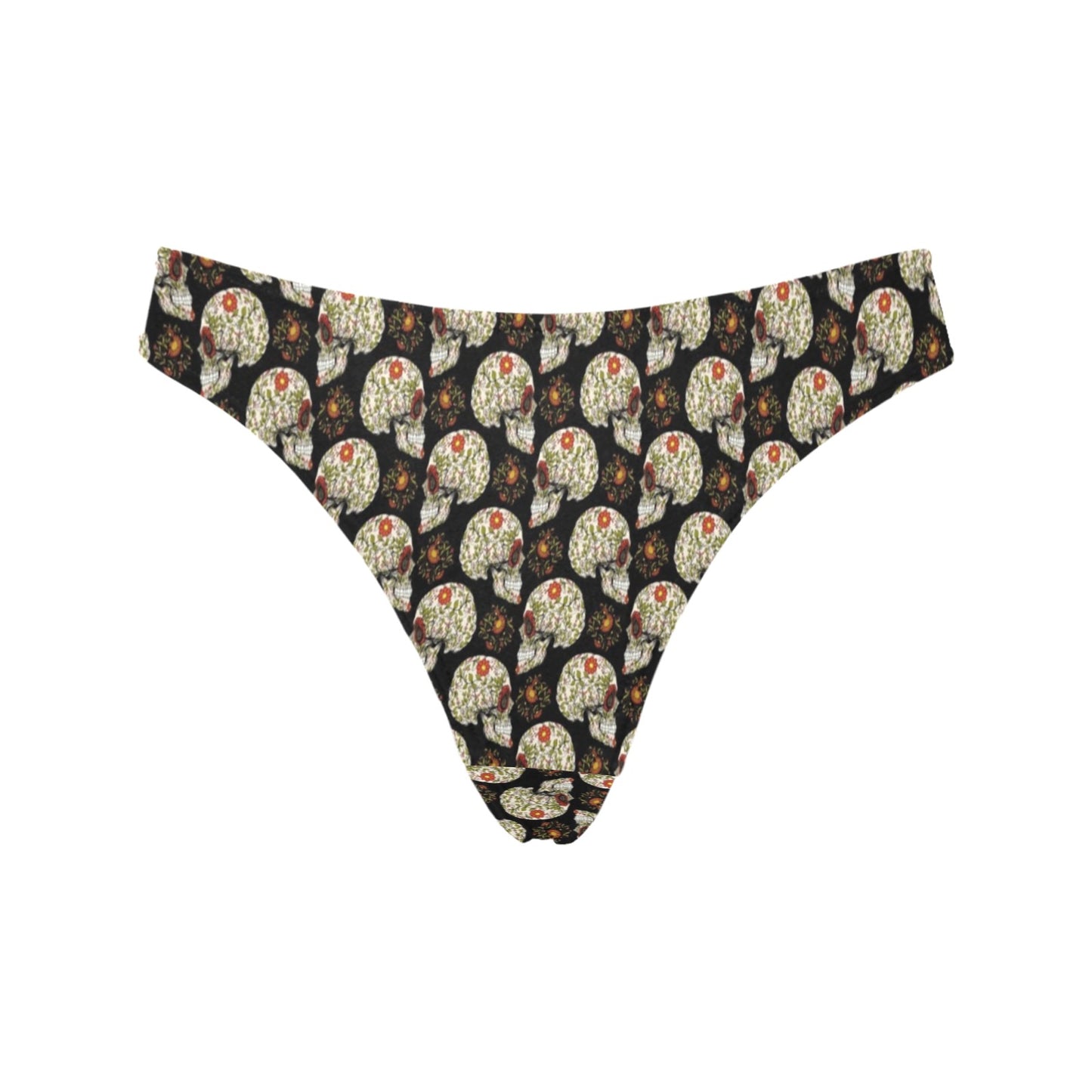 Sugar Skull Flower Design Themed Print Women's Thongs