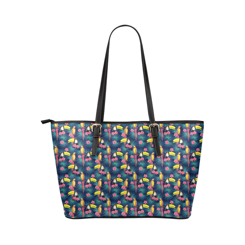 Toucan Parrot Design Leather Tote Bag