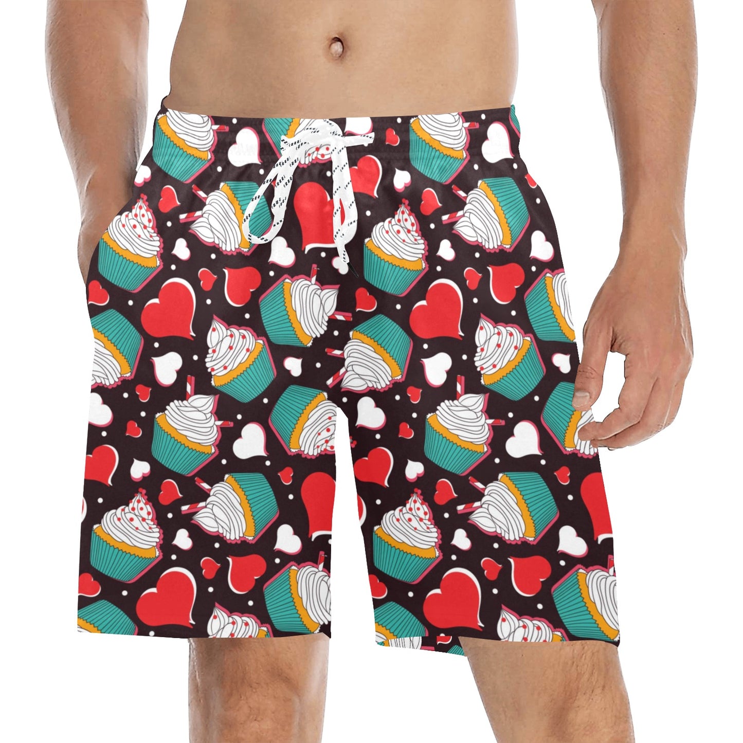 Cupcakes Heart Print Pattern Men's Swim Trunks Beach Shorts