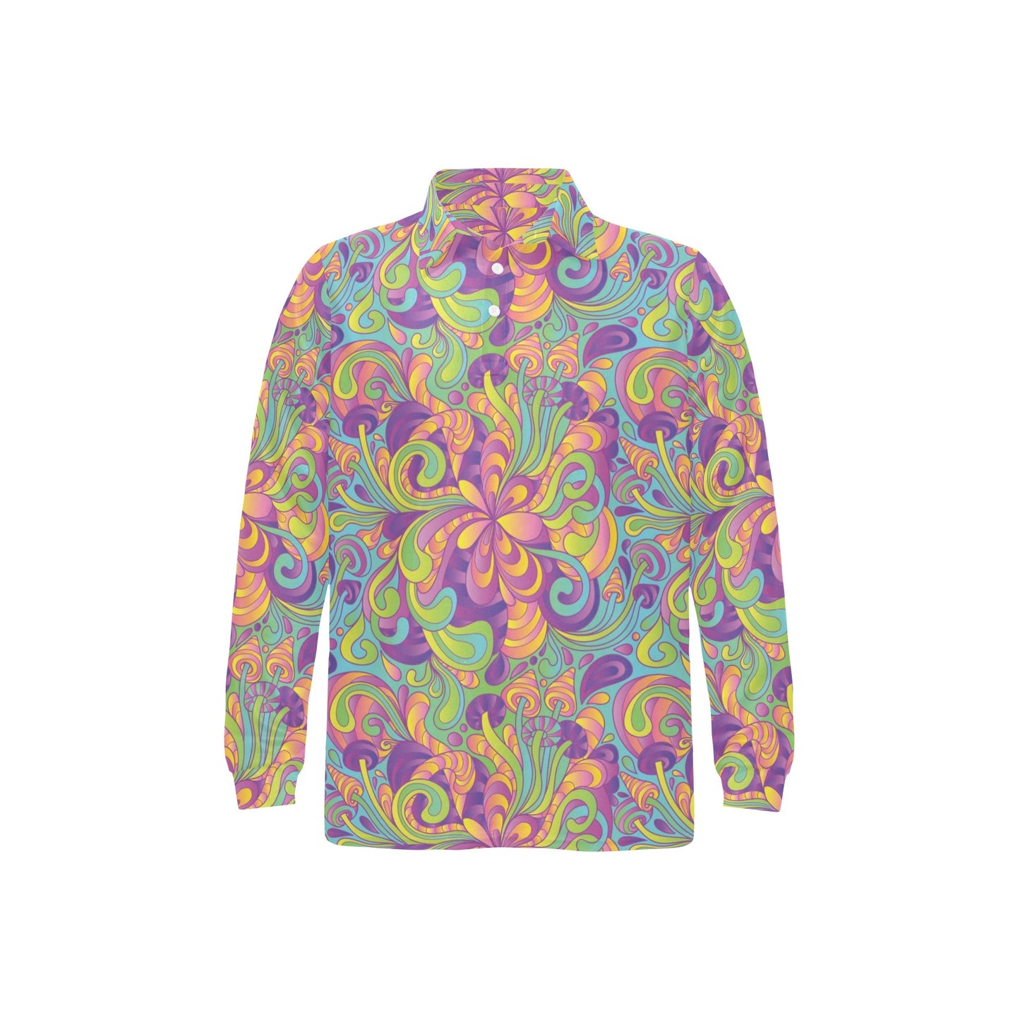 Psychedelic Mushroom Pattern Print Design A05 Long Sleeve Polo Shirt For Men's