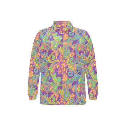 Psychedelic Mushroom Pattern Print Design A05 Long Sleeve Polo Shirt For Men's