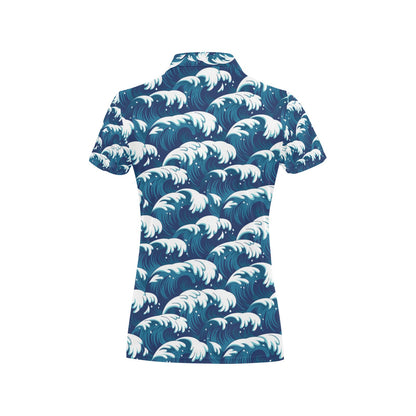 Ocean Wave Pattern Print Women's Polo Shirt