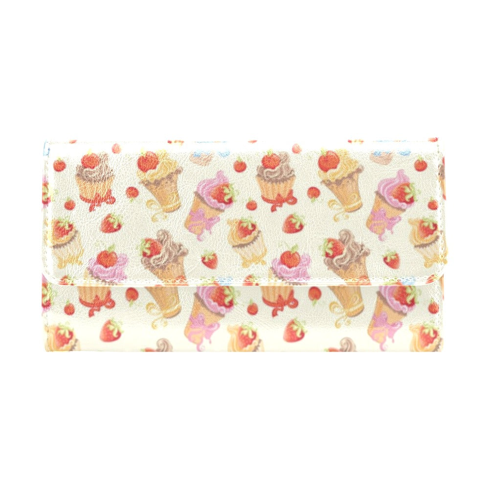 Cupcakes Strawberry Cherry Print Women's Trifold Wallet