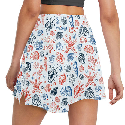 Seashell Print Design LKS307 17" Golf & Pickleball Skort with Pockets