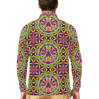 Peace Sign Pattern Print Design A04 Long Sleeve Polo Shirt For Men's