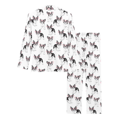 Boston Terrier Pattern Print Design 03 Women's Long Pajama Set