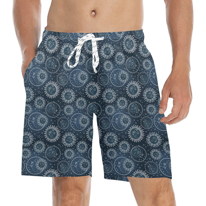 Sun Moon Tattoo Design Themed Print Men's Swim Trunks Beach Shorts