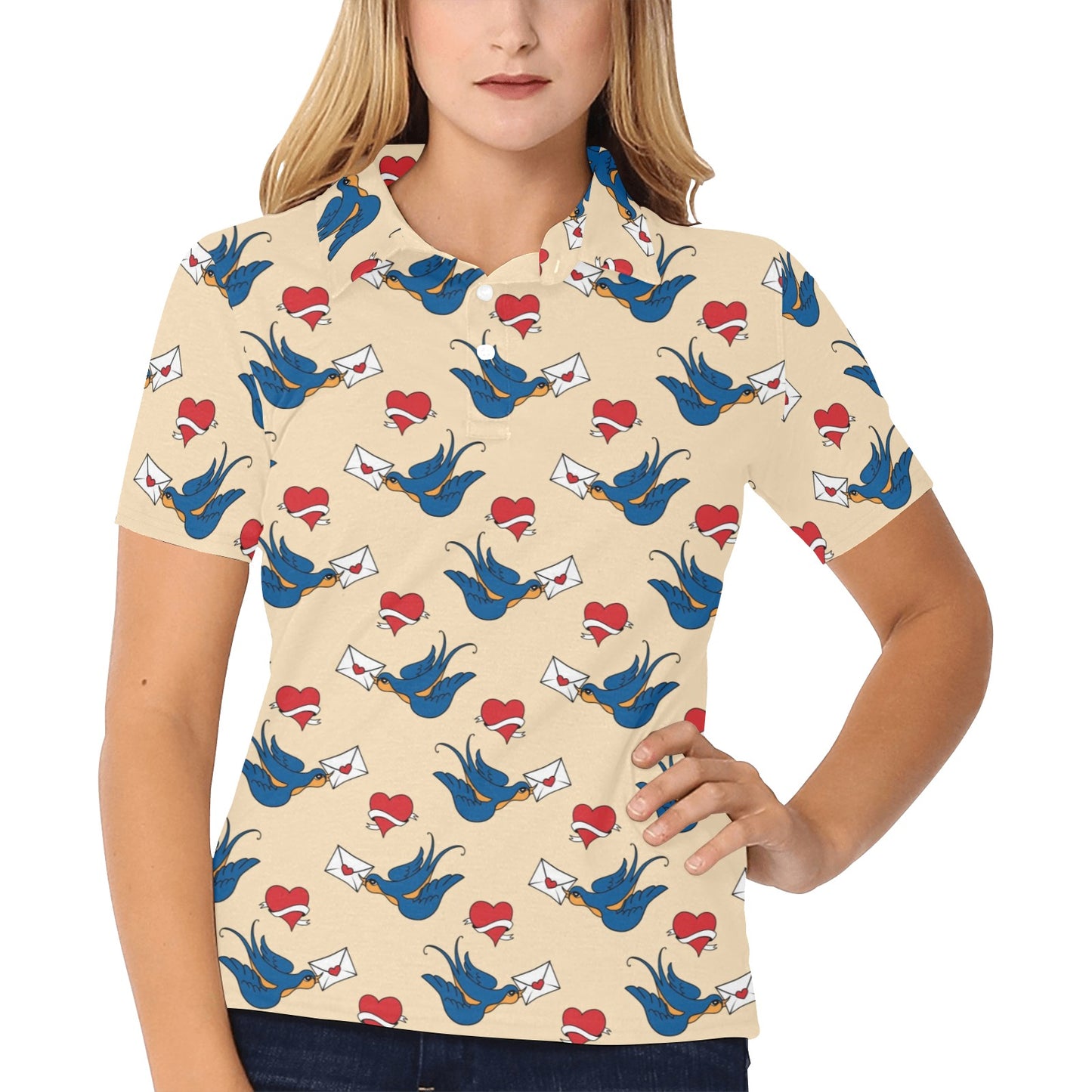 Swallow Bird Pattern Print Design 05 Women's Polo Shirt