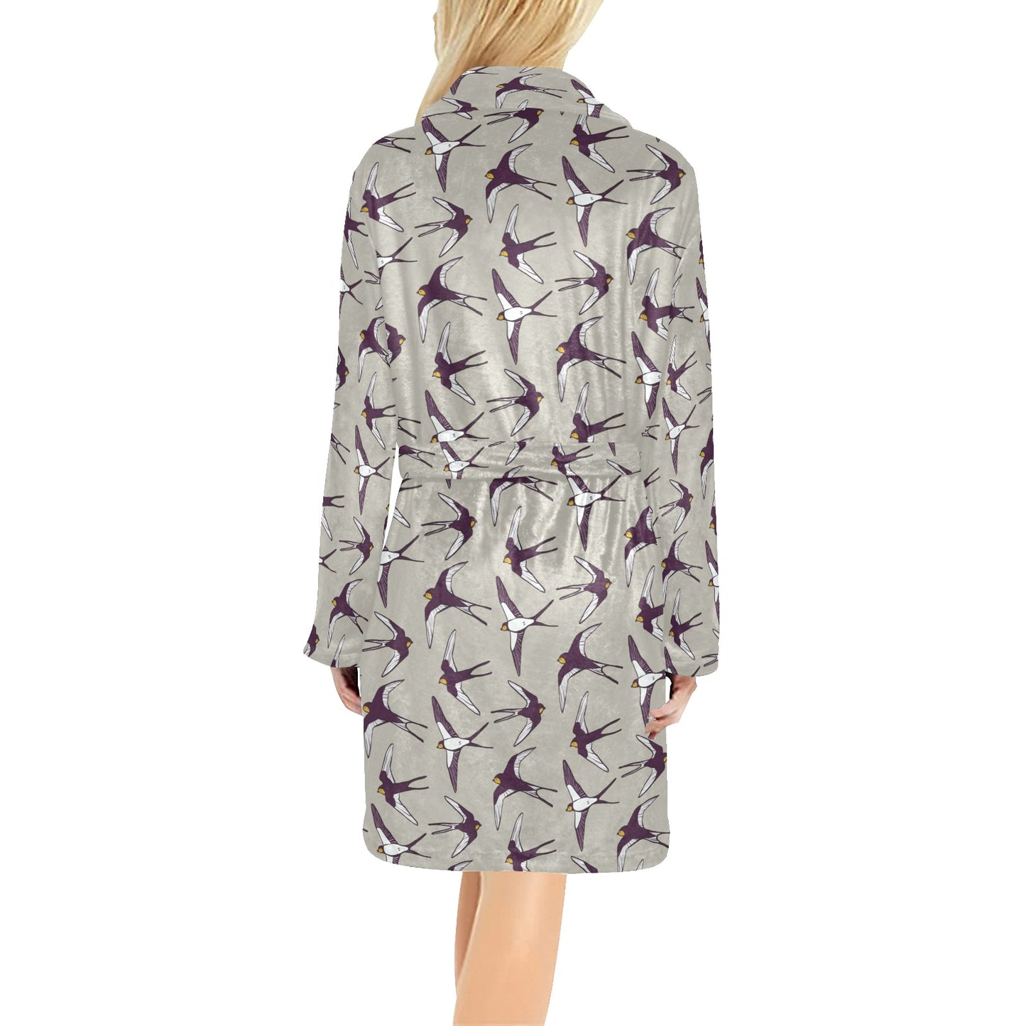 Swallow Bird Pattern Print Design 03 Women's Fleece Robe