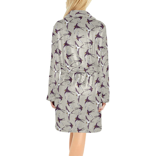 Swallow Bird Pattern Print Design 03 Women's Fleece Robe