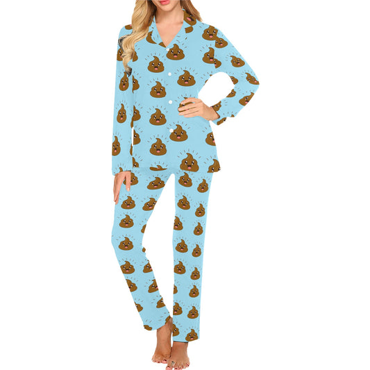 Poop Emoji Pattern Print Design A03 Women's Long Pajama Set
