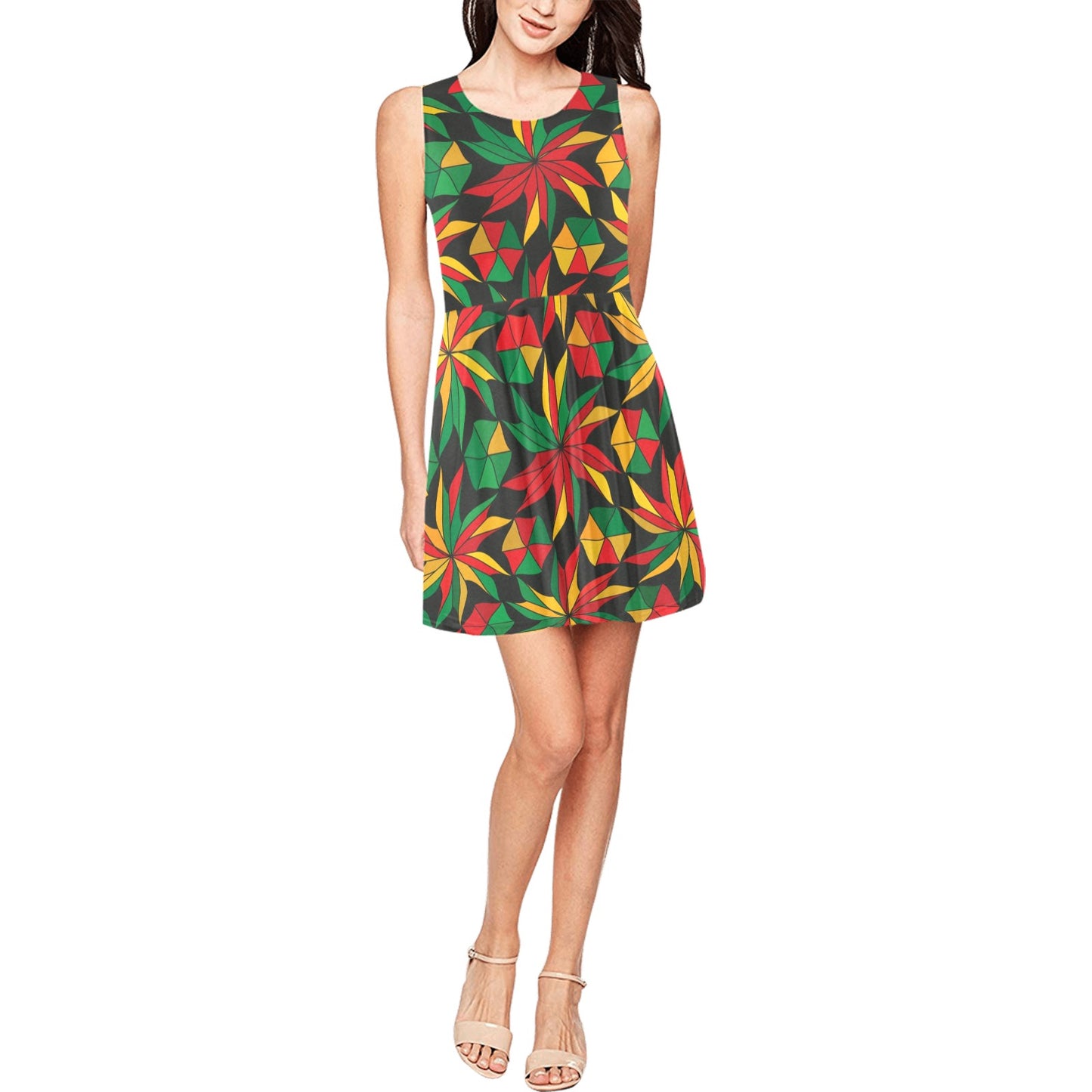 Rastafarian Pattern Print Design A03 Sleeveless Dress