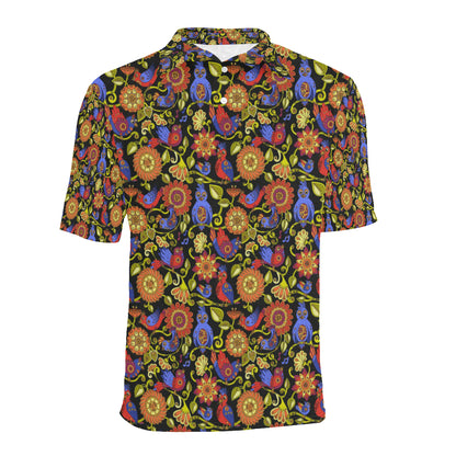 Steampunk Bird Design Themed Print Men Polo Shirt