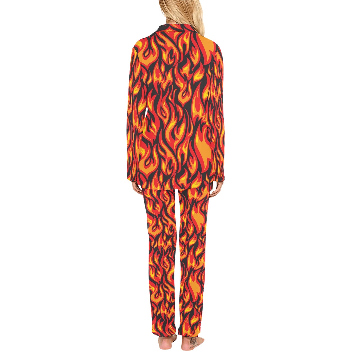 Flame Fire Print Pattern Women's Long Pajama Set