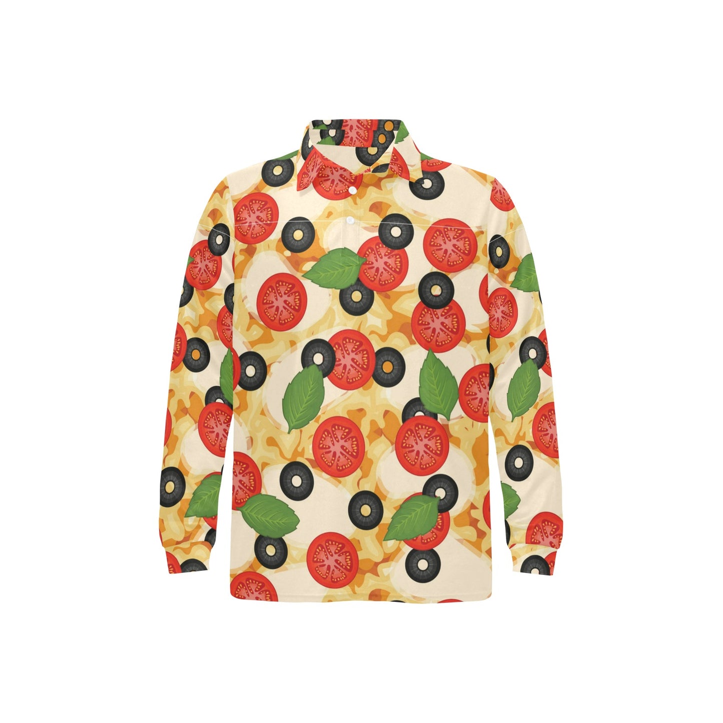 Pizza Pattern Print Design A05 Long Sleeve Polo Shirt For Men's