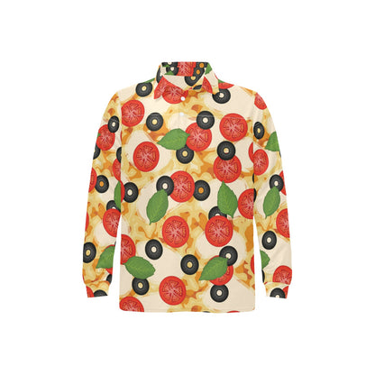 Pizza Pattern Print Design A05 Long Sleeve Polo Shirt For Men's