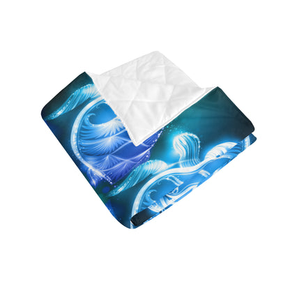 Blue Neon Sea Turtle Print Premium Quilt