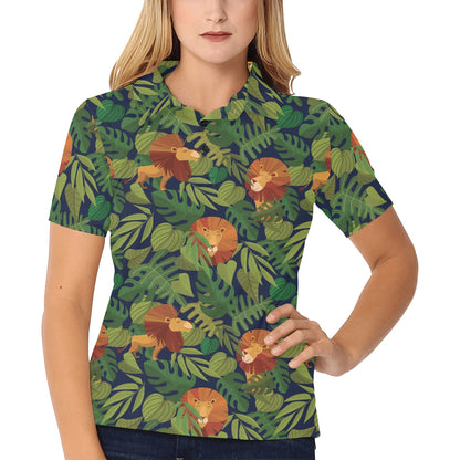 Lion Jungle Pattern Print Design 05 Women's Polo Shirt