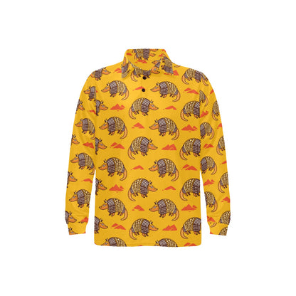 Armadillo Pattern Print Design 03 Long Sleeve Polo Shirt For Men's