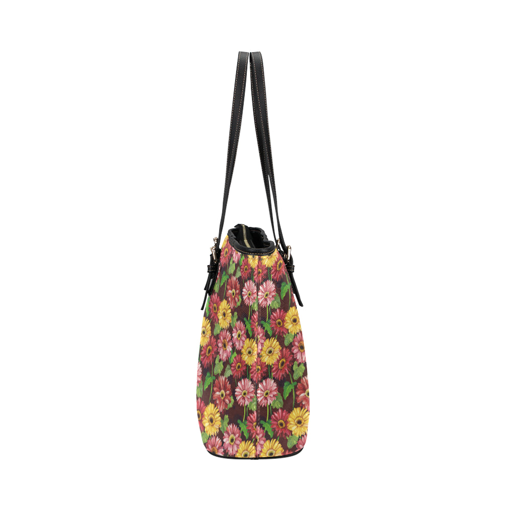 Daisy Gerbera Print Pattern Leather Tote Bag