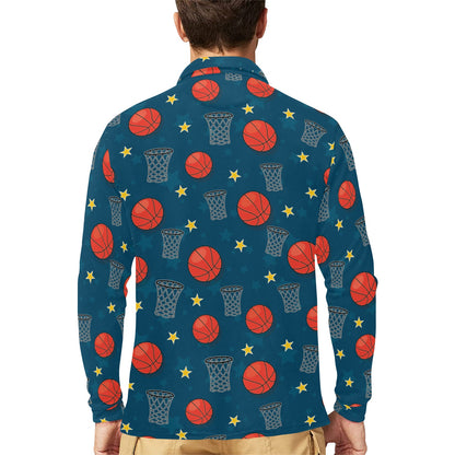 Basketball Classic Print Pattern Long Sleeve Polo Shirt For Men's