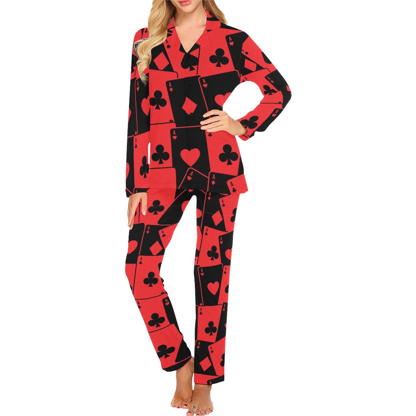 Poker Cards Pattern Print Design A01 Women's Long Pajama Set