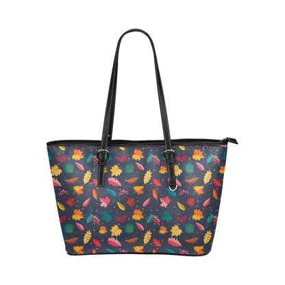 Elm Leave Colorful Print Pattern Leather Tote Bag