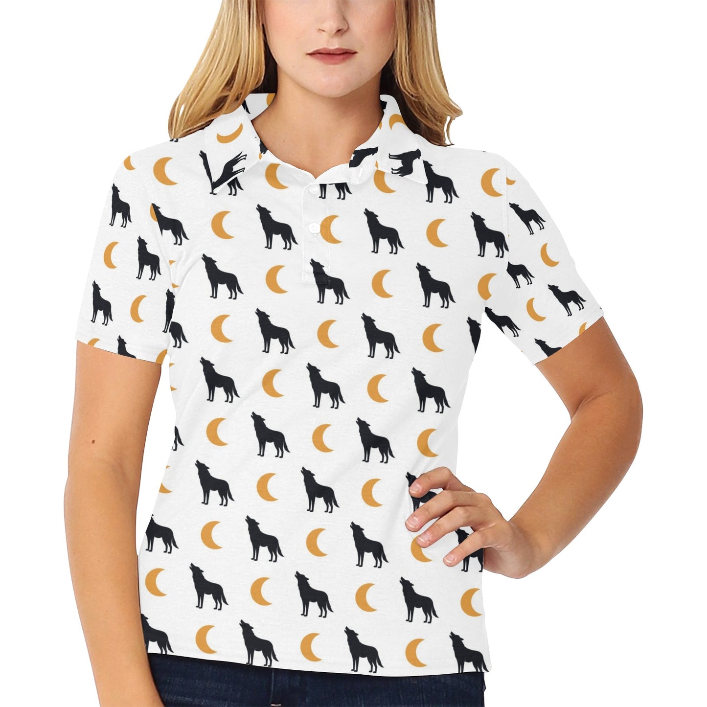 Wolf Moon Print Design LKS302 Women's Polo Shirt