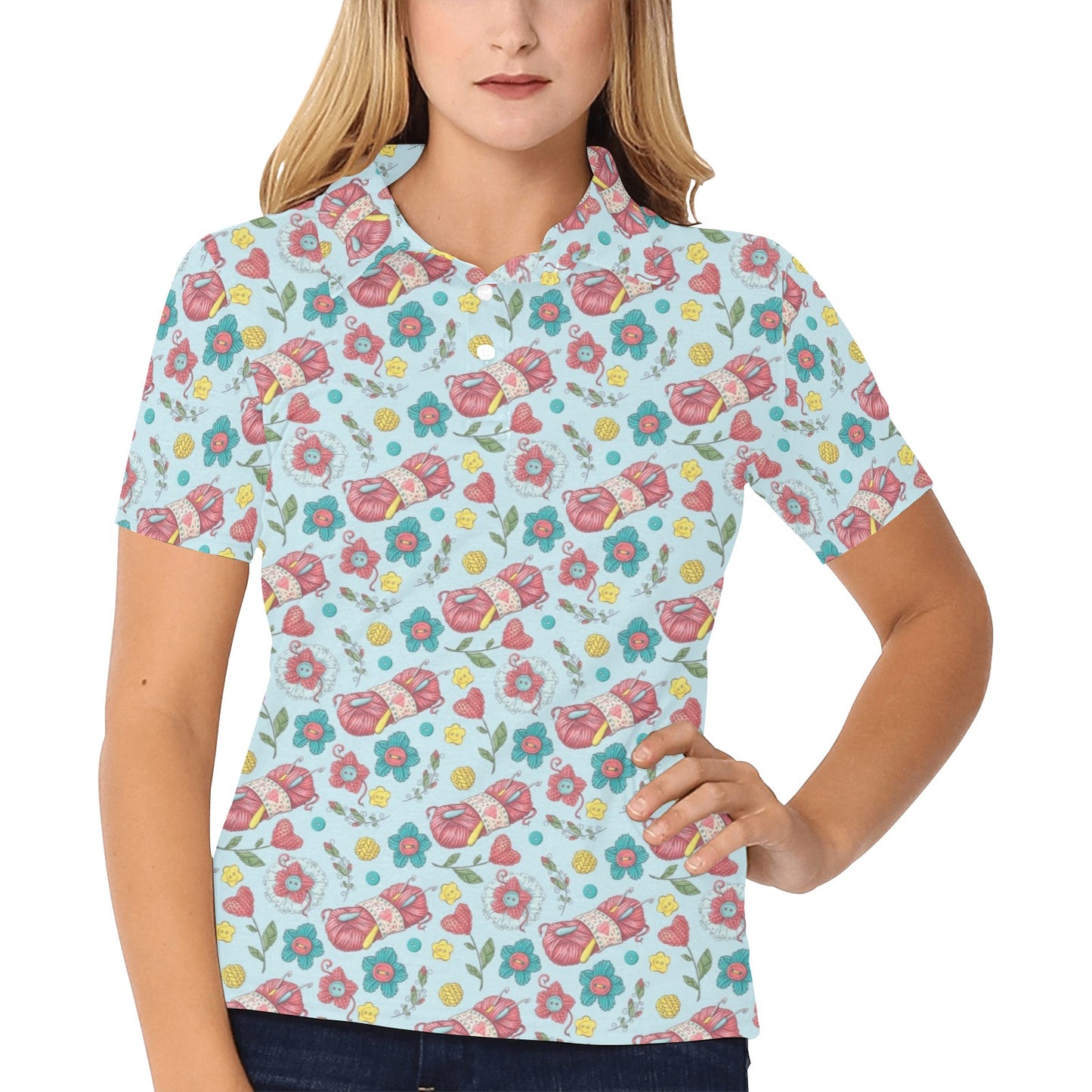 Crochet Pattern Print Design 01 Women's Polo Shirt