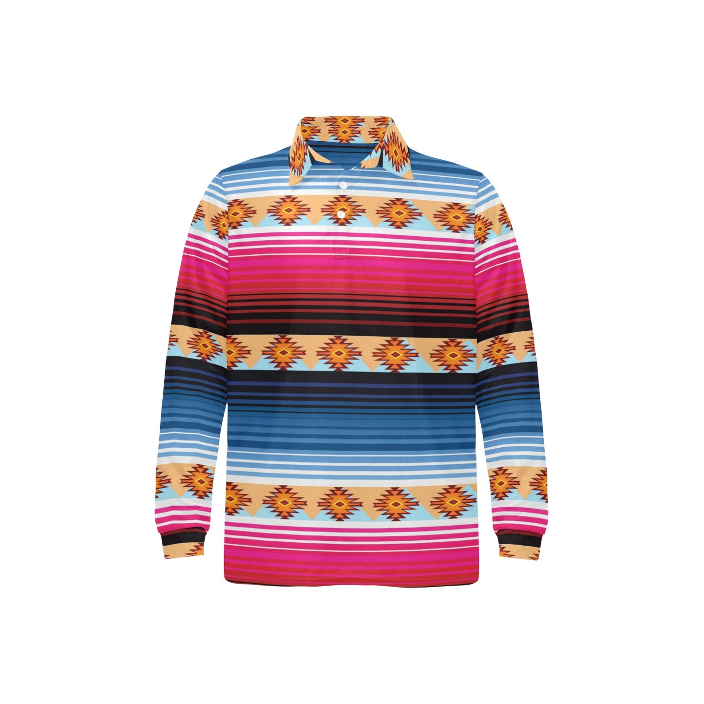 Mexican Pattern Print Design 03 Long Sleeve Polo Shirt For Men's