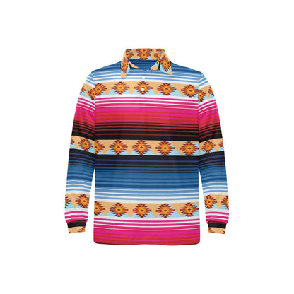 Mexican Pattern Print Design 03 Long Sleeve Polo Shirt For Men's