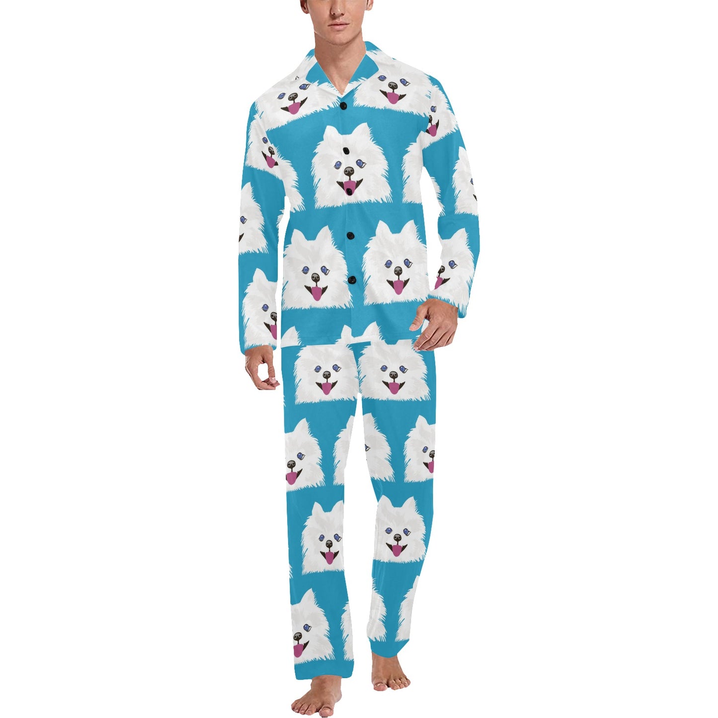 Pomeranians Pattern Print Design A05 Men's Long Pajama Set