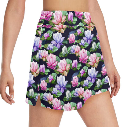Lotus Flower Print Design 17" Golf & Pickleball Skort with Pockets