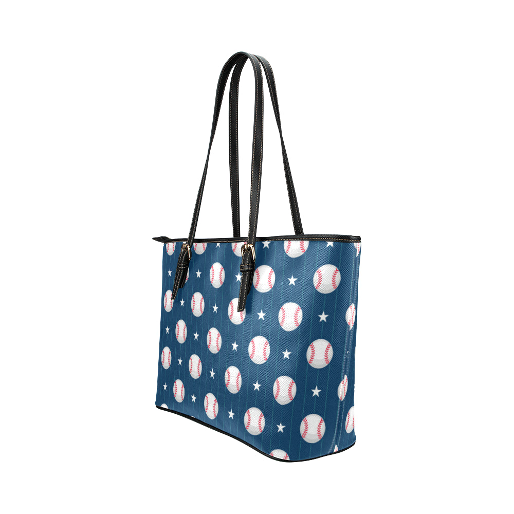 Baseball Star Print Pattern Leather Tote Bag