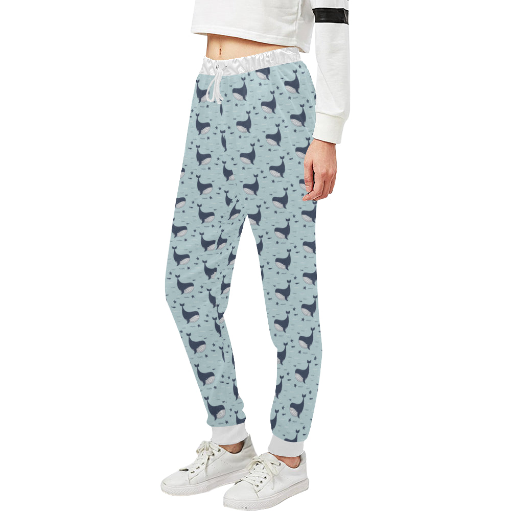 Whale Cute Design Themed Print Unisex Sweatpants