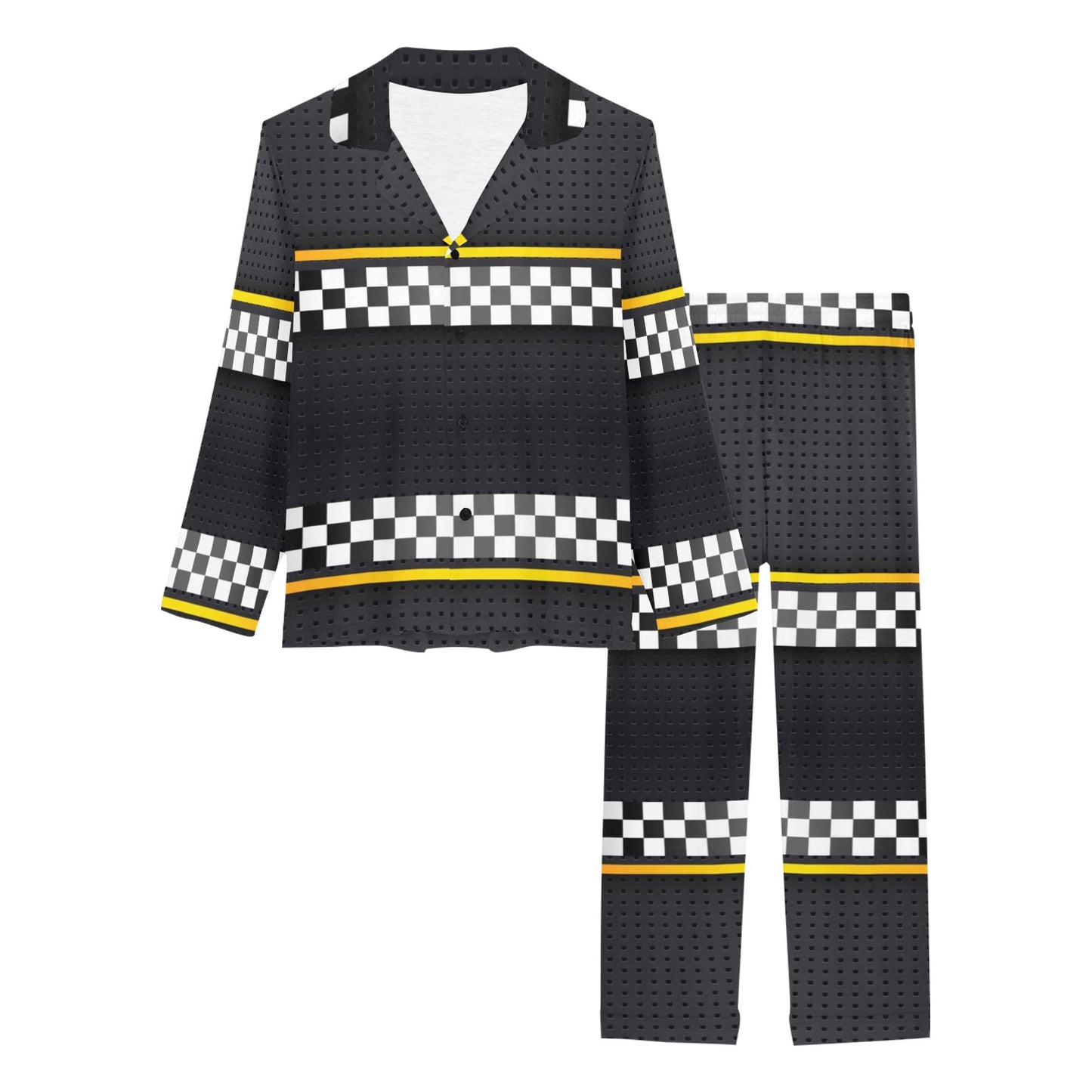 Checkered Flag Yellow Line Style Women's Long Pajama Set