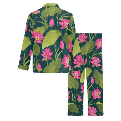 Water Lily Pattern Print Design WL09 Men's Long Pajama Set