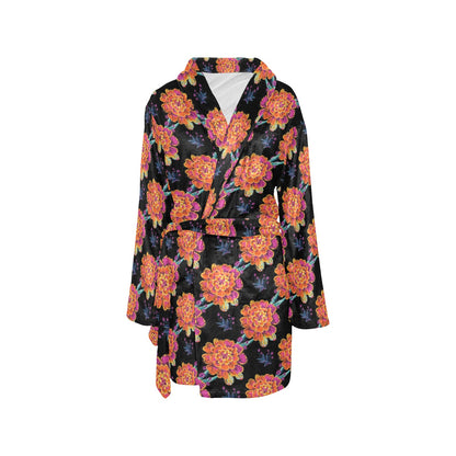 Marigold Pattern Print Design MR04 Women's Fleece Robe