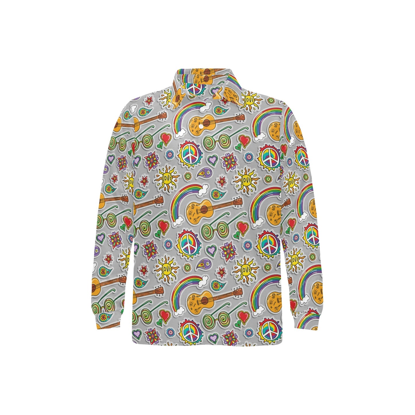Hippie Print Design LKS306 Long Sleeve Polo Shirt For Men's